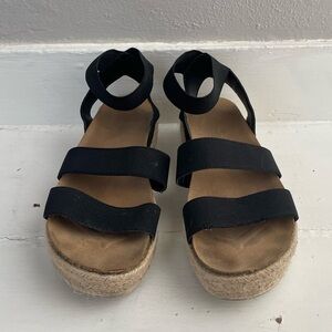 Black Elastic Strap Platform Espadrille Sandals
